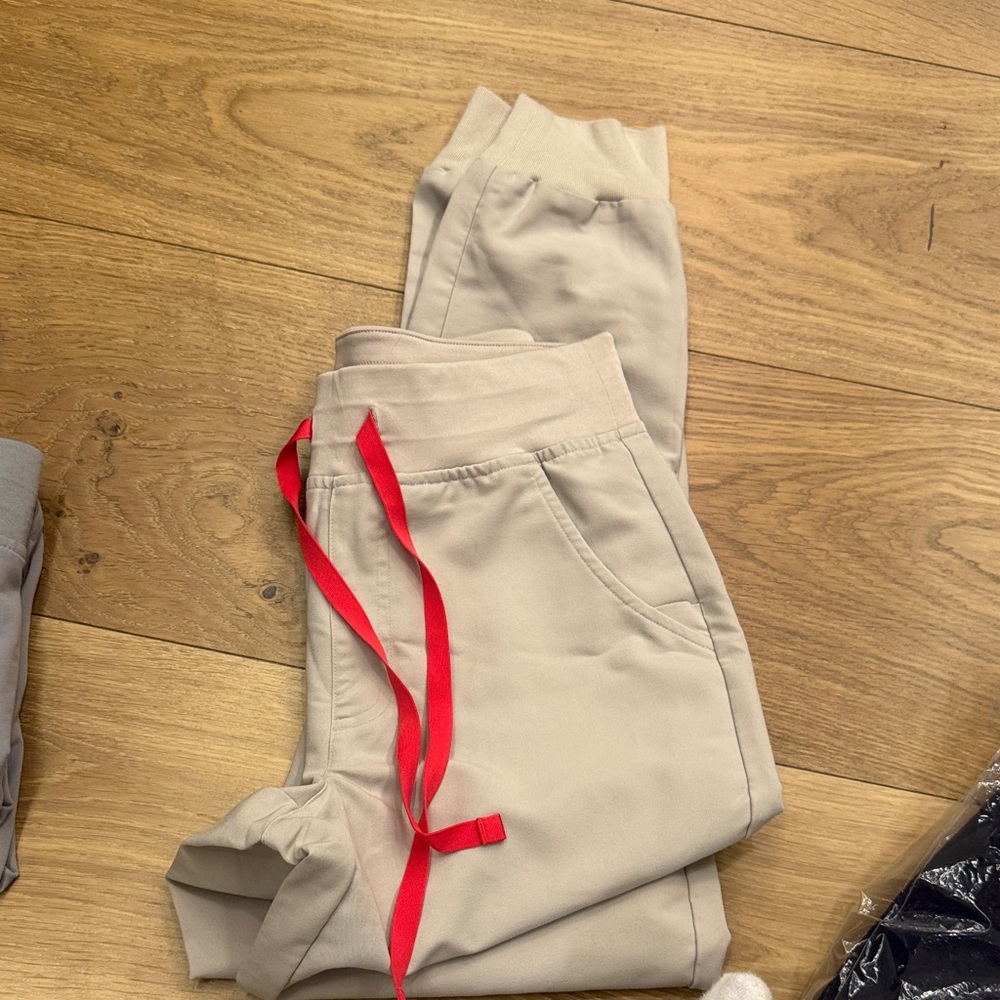 Figs Beige Joggers with Red Drawstring